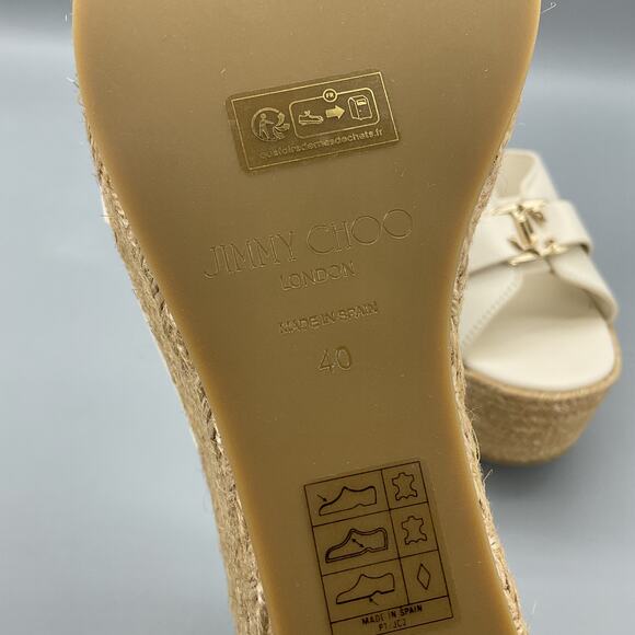 NEW Jimmy Choo Women’s Leda Leather Espadrille Wedges Latte/Gold Size 10 - Picture 5 of 10